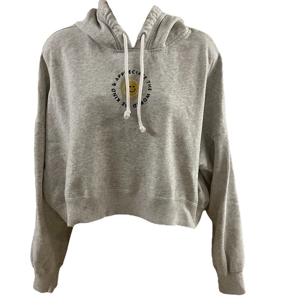 Hollister ~ Grey Cropped Hoodie ~ “Be Kind & Appreciate the World ~ size M